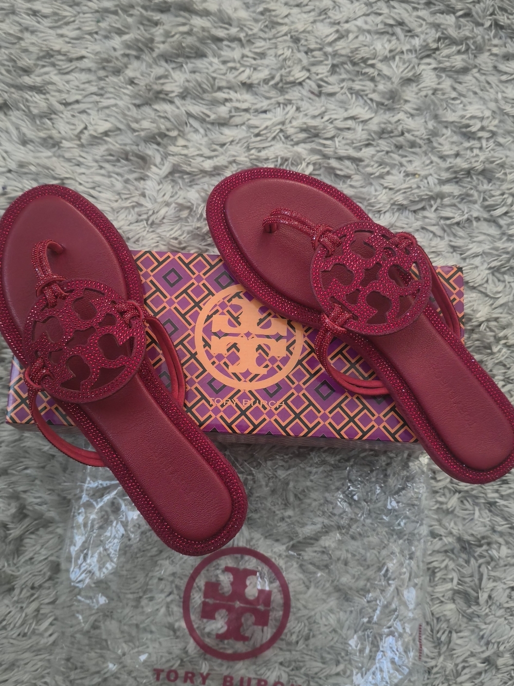 Tory Burch Red Miller Thong Sandals with Signature Logo